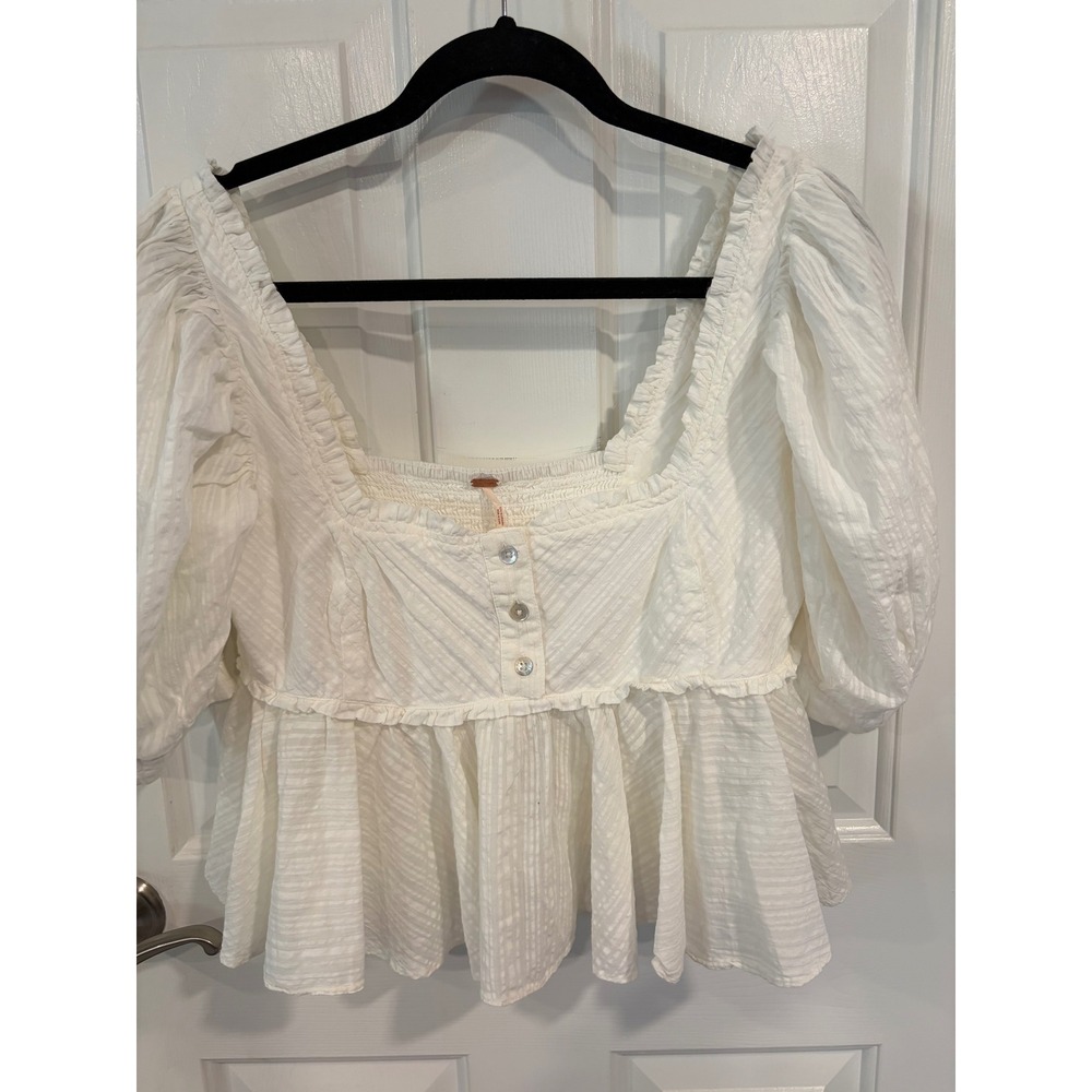 Woman's Free People Size Small White Leave it To Me Babydoll Puff Sleeve New NWT